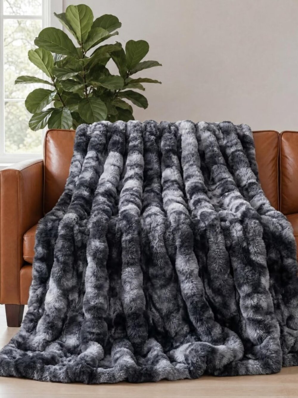 Black Throw Blanket - Fluffy Throw Bubble Blanket Throw Size - Extra Thick Rabbi